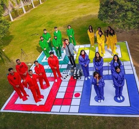 Team playing Interactive Ludo Game On Rent at a Bangalore tech park event