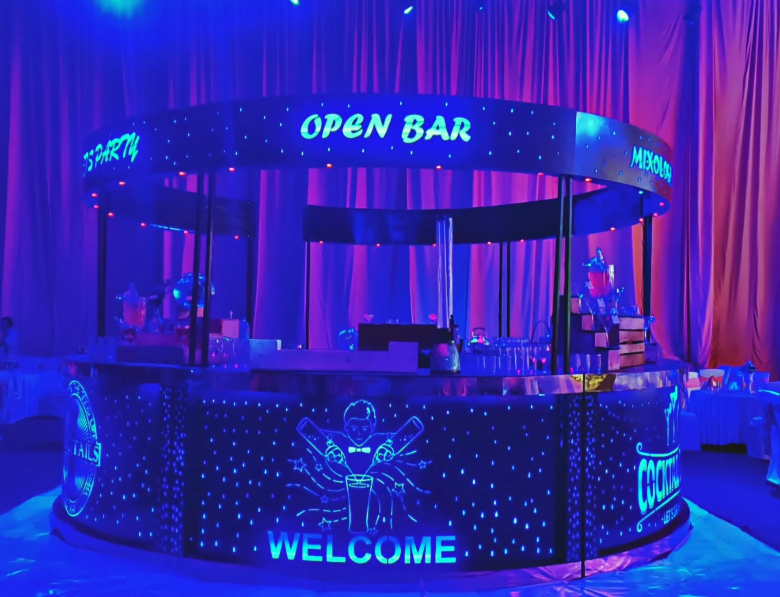Mi Bar On Rent setup styled for an event at Chhatarpur farmhouses in Delhi