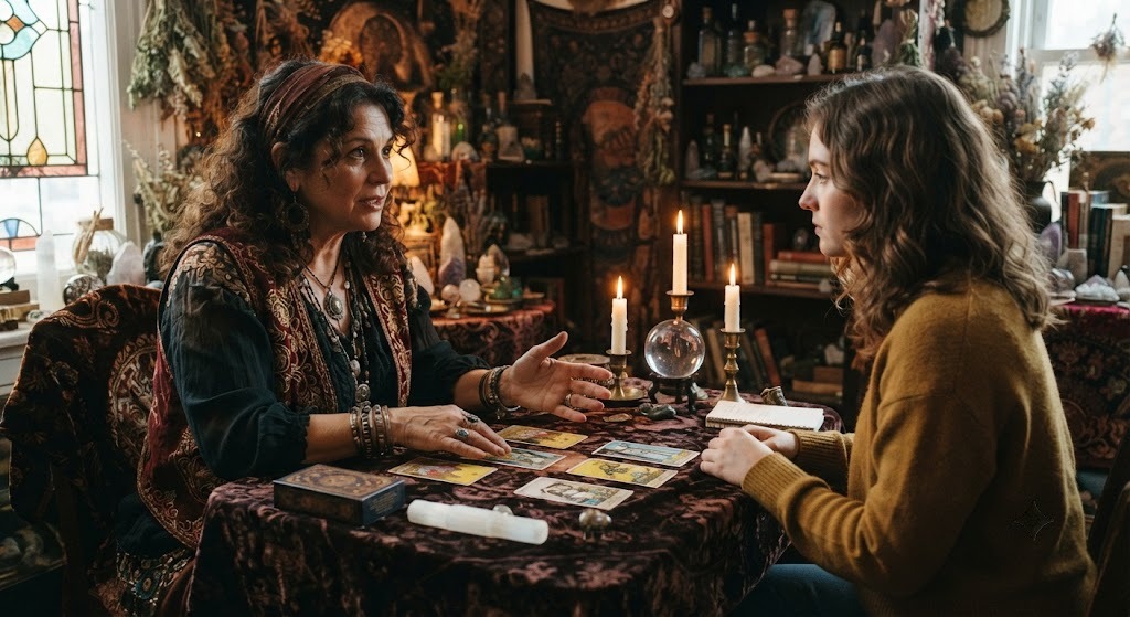 Tarot card reader on hire in Noida performing a live reading at an event