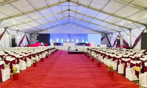 German hanger tent structure set up for a trade fair event in Indore