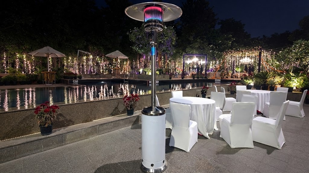 Patio gas heater arranged for a terrace event in Indore