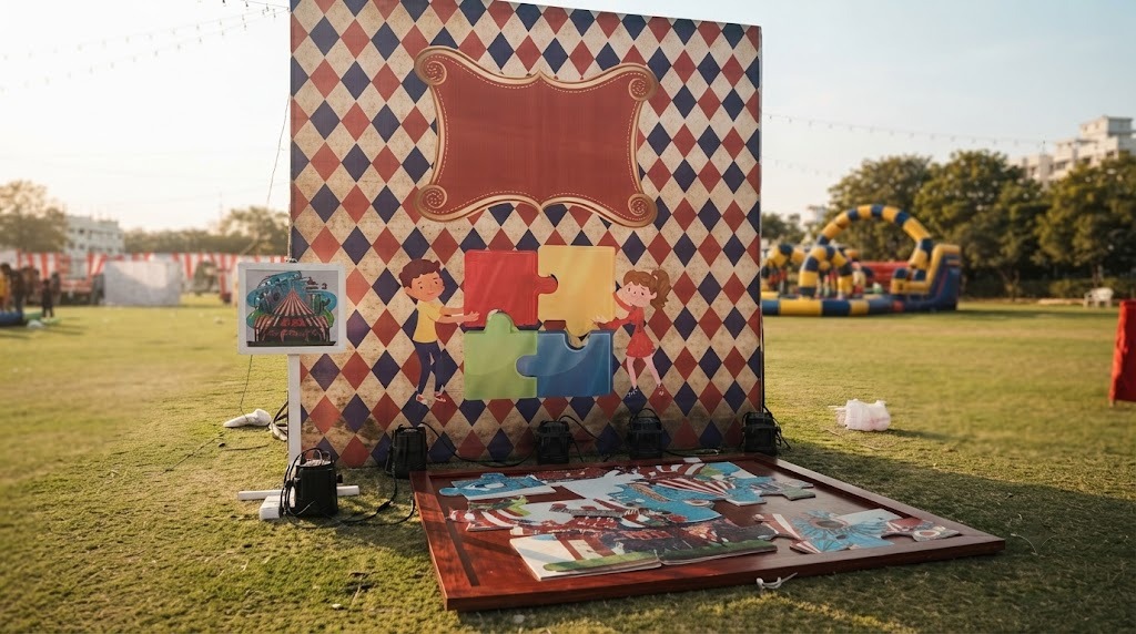 Puzzle Station On Rent setup for a kids birthday celebration in Bikaner