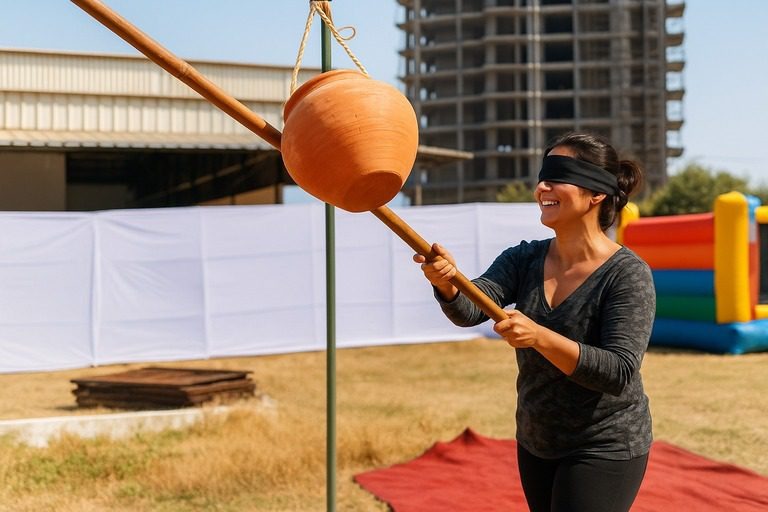 Matki Fod Game On Rent in Chandigarh - blindfold pot-breaking challenge for festive events