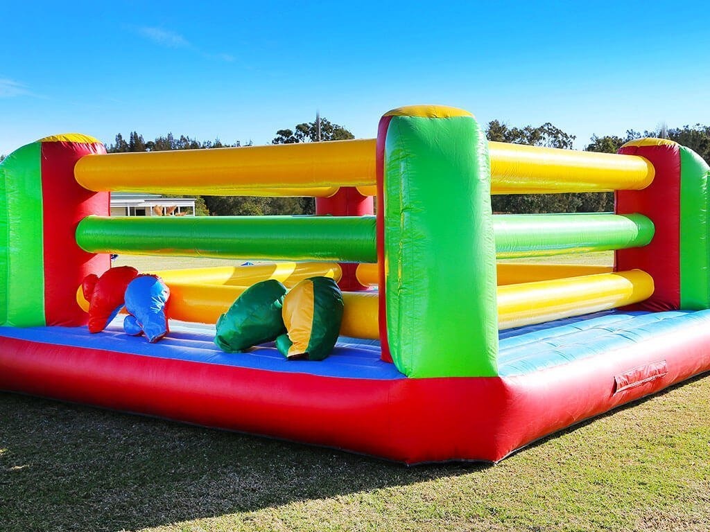 Inflatable boxing ring on rent set up at an event in Lucknow with padded gloves ready for guests