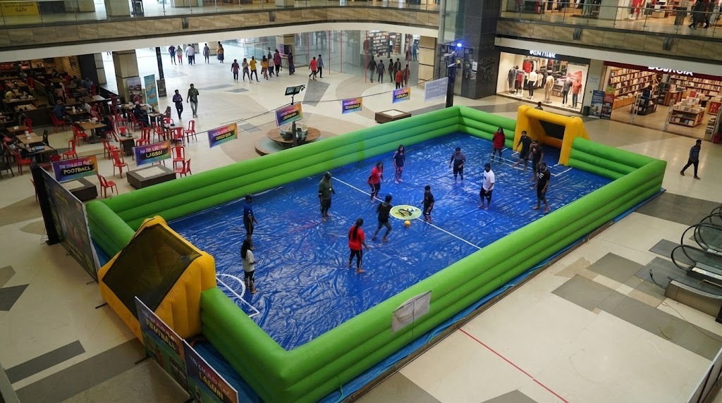 Slippery Football Corner On Rent set up for a college fest in Bareilly