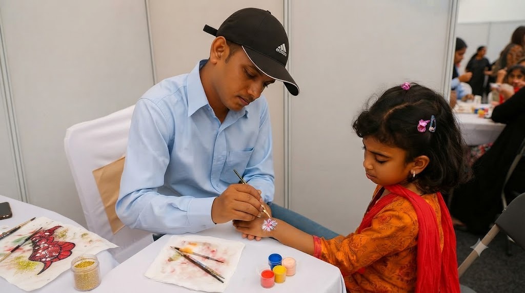 Glitter Tattoo Artist on rent service arranged for an event in Vijayawada