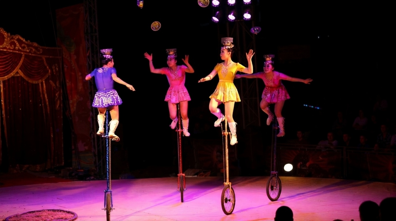 Unicycling performer providing event entertainment in Manesar
