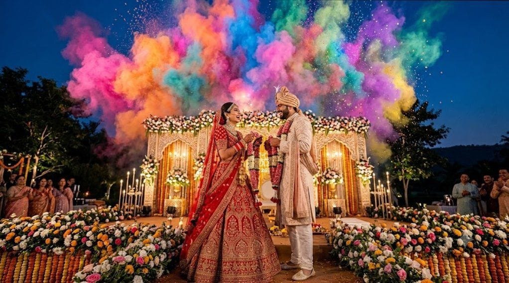 hire color sky shot blaster for Wedding, Varmal setup and event coordination in Indore